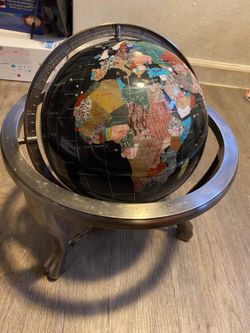 Gemstone World Map Globe With Brushed Silver Tripod