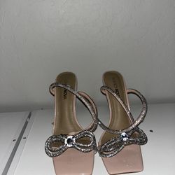 Fashion nova heels, blinged out, new, nude/clear, 7.5