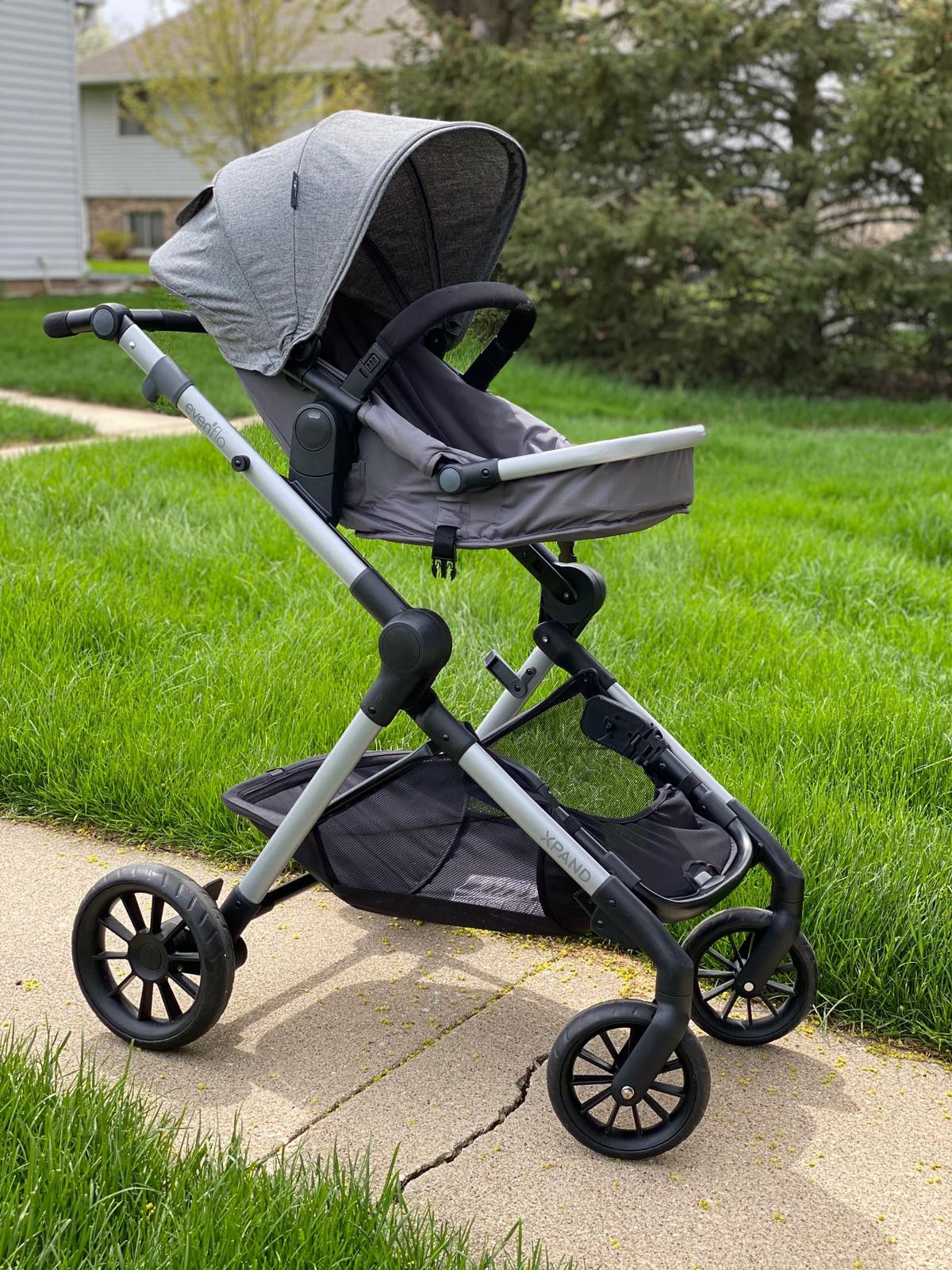 Evenflo Pivot Xpand, Single-to-Double Convertible Baby Stroller with Compact Folding design, Percheron Gray