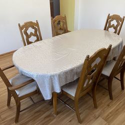 Solid Wood Dining Table With 6 Chairs