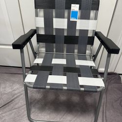 Folding Web Strap Lawn Chair Black , Gray & White