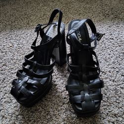 Black Net Platform Heels