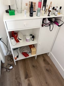 White Storage Cabinet with Drawer and Shelves