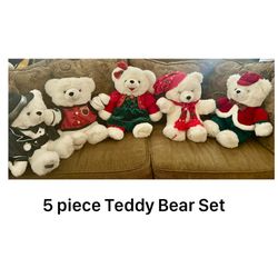 5 Piece Vintage White Teddy Bear Set 