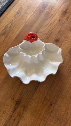 Chip & Dip Bowl- Giant Clamshell- Ceramic Shrimp Serving Dish