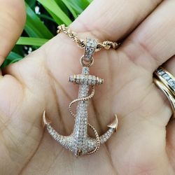 14k Diamond Anchor Charm