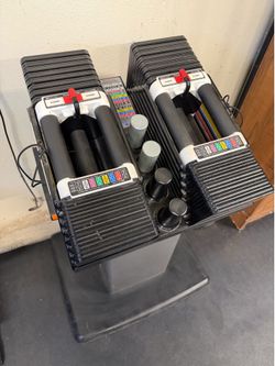 5 - 90 lbs Adjustable Dumbbell PowerBlocks w/Stand