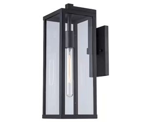 Oxford 17.75 in. 1-Light Black Modern Outdoor Wall Light Fixture with Clear Glass