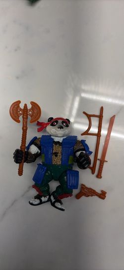 Vintage 1990 TMNT Panda Khan COMPLETE Playmates Figure + All 4 Weapons