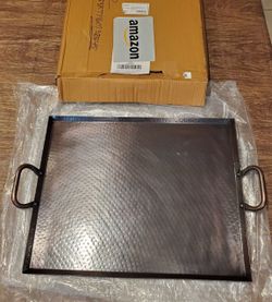 (Brand New in Box) G.E.T. SSTPD-1915-ANT Heavy-Duty Metal Serving/Ottoman Tray with Handles, 19" x 15", Hammered Bronze /A4-FR-6073