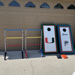 Cornhole With Bags Miami Dolphins Hurricane and Ladder Toss With Balls Set Tailgating Home Party Recreational Outdoor Fun Football Baseball 
