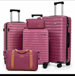 Cosbarn 5-Piece Luggage Set, Burgundy