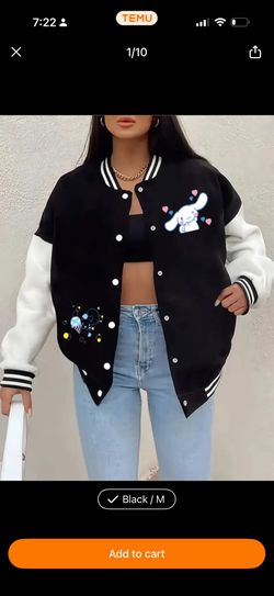 Sanrio Cinnamoroll Women Baseball Sweater Jacket Black Plus Size