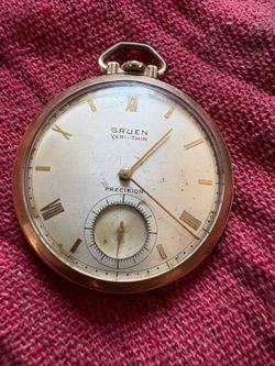 Gruen very thin pocket watch. 10k gold filled case.