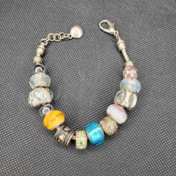 Silver Charm Bracelet with Colorful Beads