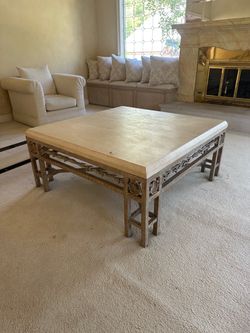 Large Square Coffee Table with Metal Base