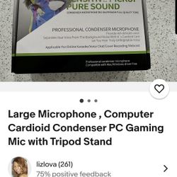 Large Microphone , Computer Cardioid Condenser PC Gaming Mic with Tripod Stand