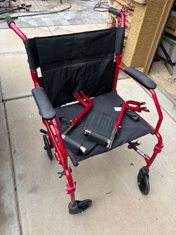 Red Folding Transport Wheelchair