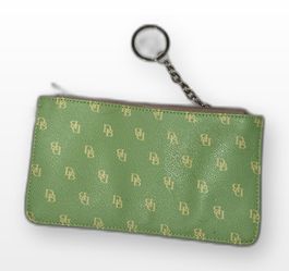 Dooney & Bourke Green Monogram Wristlet Tan Leather Strap Key Chain