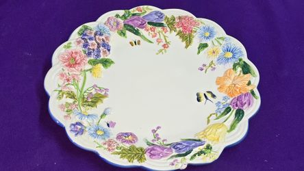 Bella Casa by Ganz 3D Floral and Butterfly Dinner Plates 11 1/2” CR5P082