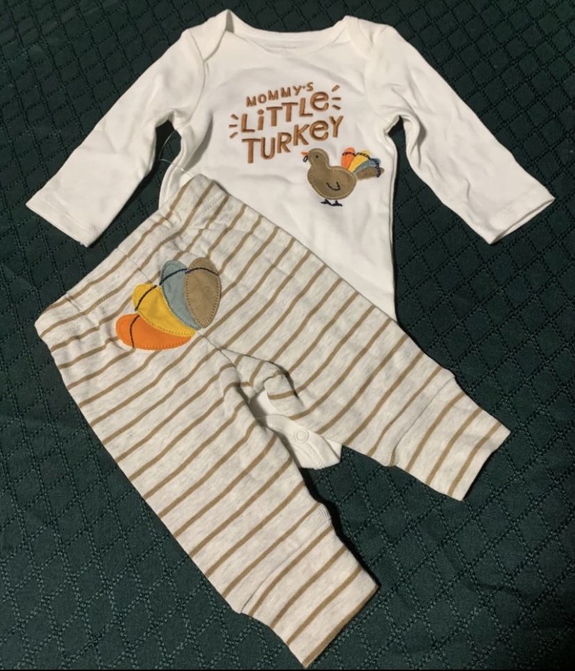 New Carters boys 3 month My First Thanksgiving bodysuit and carters gently used thanksgiving themed sleeper