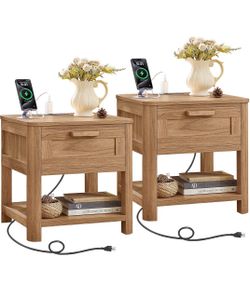 Brand New Set of 2 Farmhouse Nightstands w/ Charging