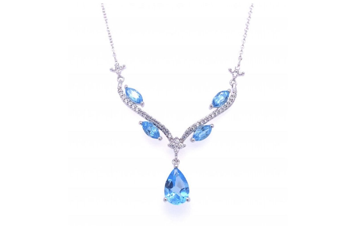 Floral Blue Topaz & Sapphire Necklace in Italian Sterling Silver