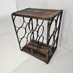 Rustic Wood & Metal Countertop Wine Rack 6 Bottle Holder Farmhouse Industrial Storage