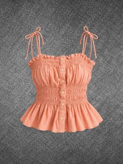 Universal Thread Coral Linen Blend Smocked Peplum Top