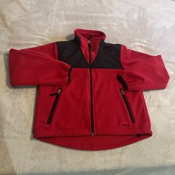 LL Bean Jacket Women Small Red Fleece Full Zip Outdoors Hiking Heavyweight Logo