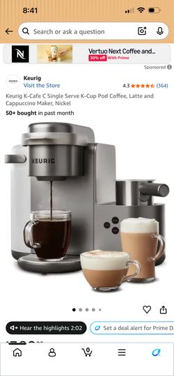 Keuring  k- Cafe single Serve K-Cup Pod Coffee, Latte and Cappuccino Maker, Nickel