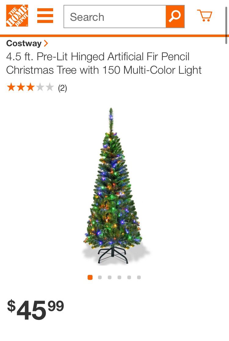 4.5 ft. Pre-Lit Hinged Artificial Fir Pencil Christmas Tree with 150 Multi-Color Light