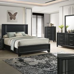 Brand New Black 4pc Queen Bedroom Set (Available In Eastern King)