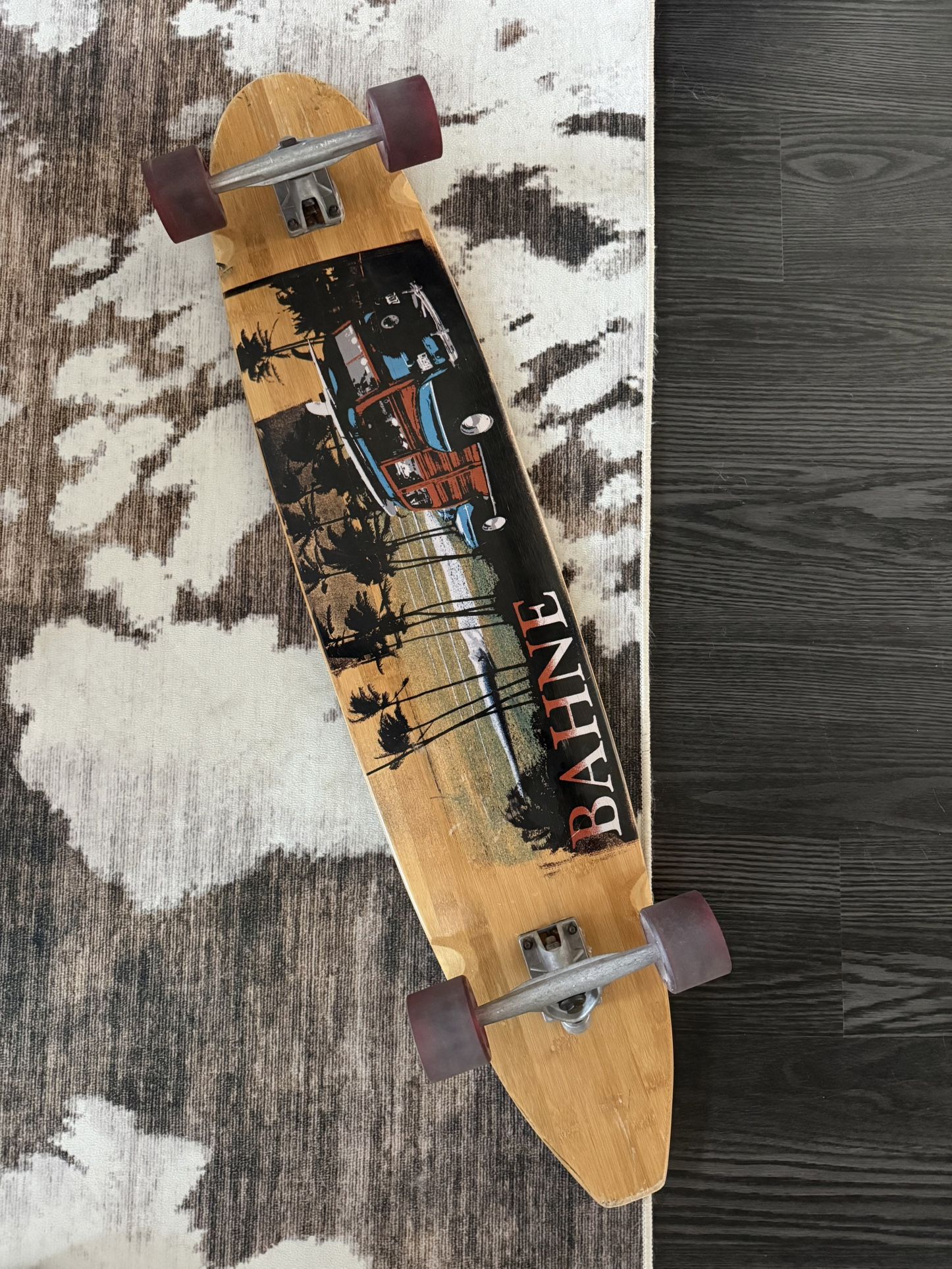 Rare Vintage Bahne 44" Wooden Longboard Cruiser Skateboard With All Original Gear