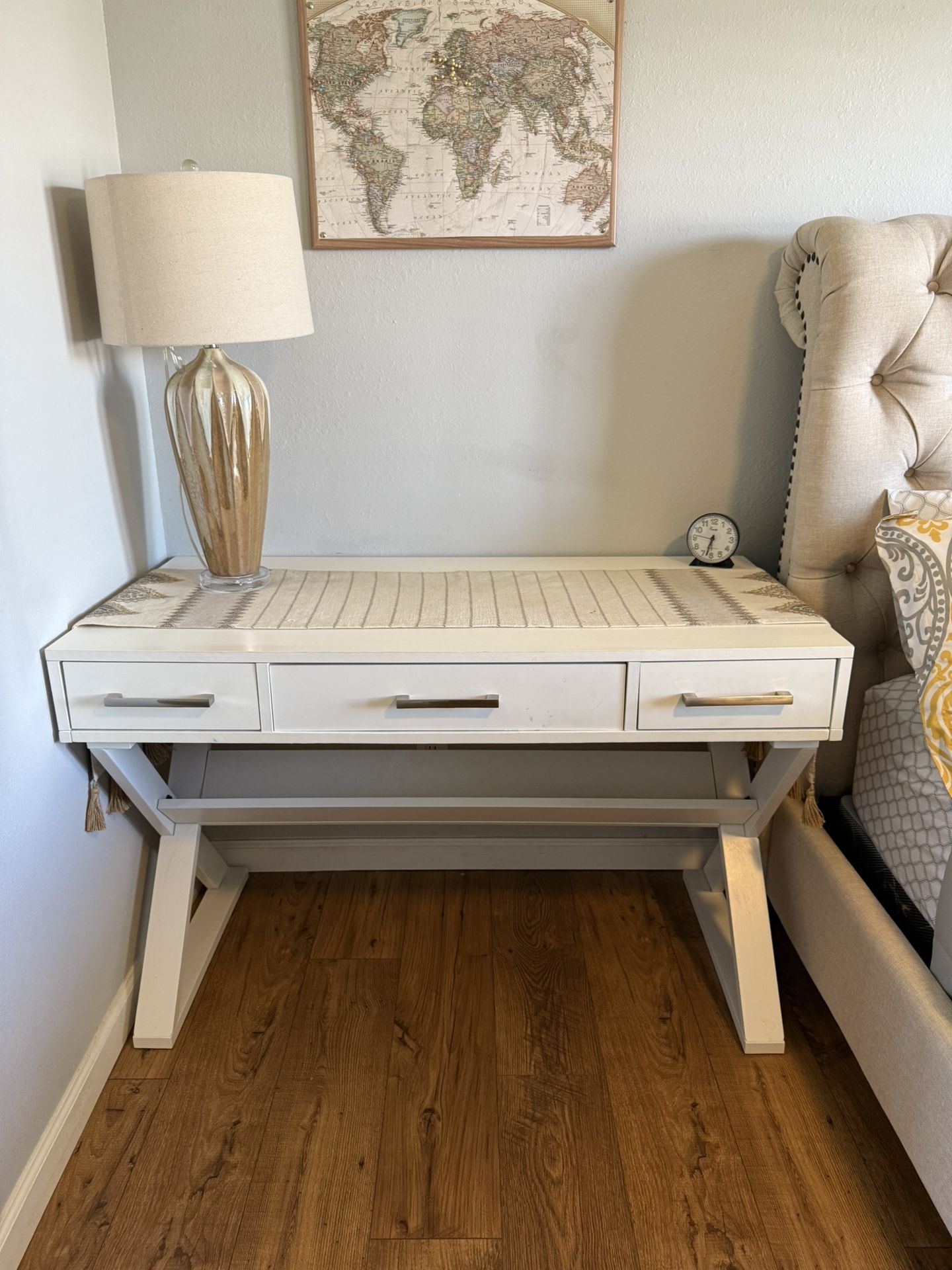 White 3 Drawer Desk with Gold Handles