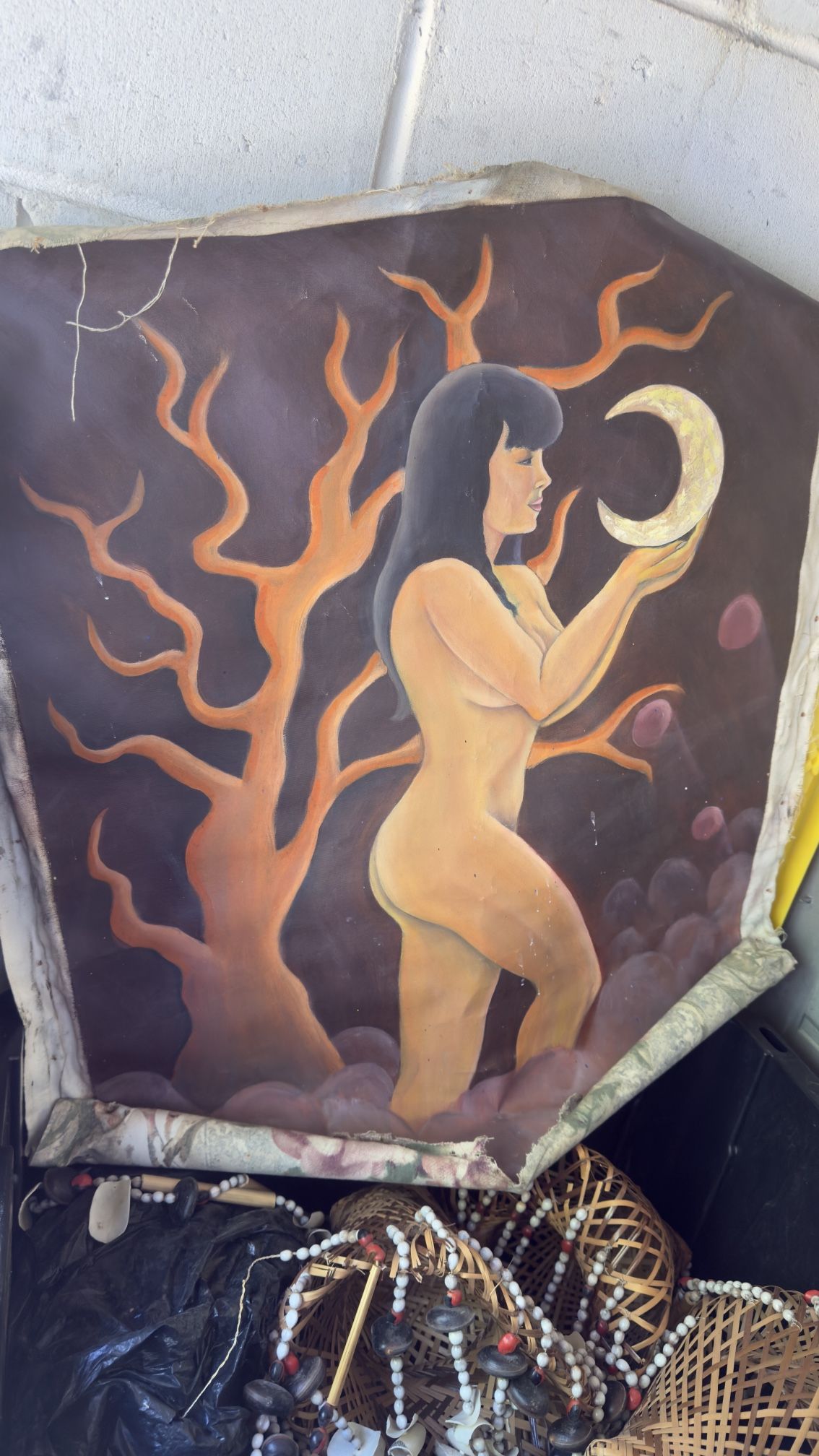 Peruvian Amazon Painting On Upholstery Fabric Over 20 Years Old