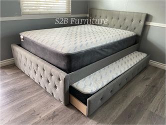 Full Twin Grey Frenchi Trundle Bed With Ortho Mattress Included!!