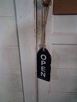 4 metal signs/rope $8 each