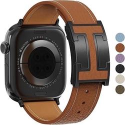 new Genuine Leather Band Compatible with Apple Watch Band Ultra/SE/Series 10/9/8/7/6/5/4/3/2/1 (49/46/45/44/42/41/40/38mm),Designer Leather Band with 