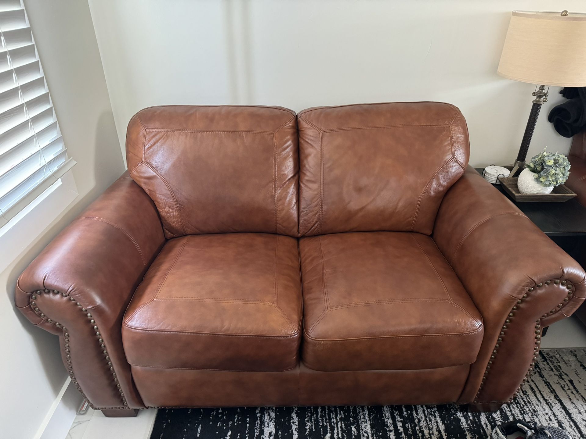 High End Leather Loveseat And Chair Set