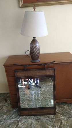 Wall metal mirror and lamp