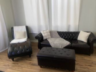 Brown  tufted faux leather living room set
