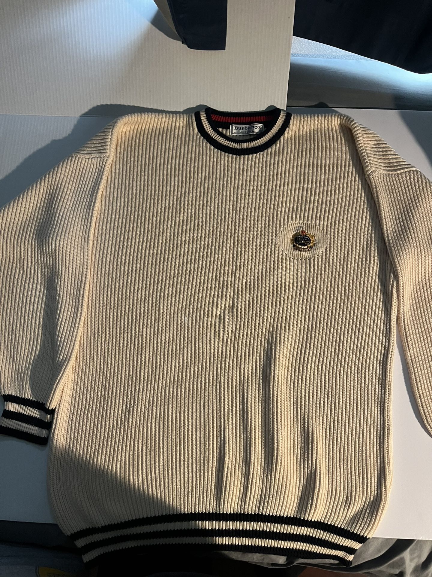 Vintage Burberry Ribbed Sweatshirt Mens XL 100% Cotton Made In Scotland