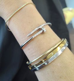 Fossil Women's Silver-Tone Stainless Steel CZ stars Bangle Bracelet for Women