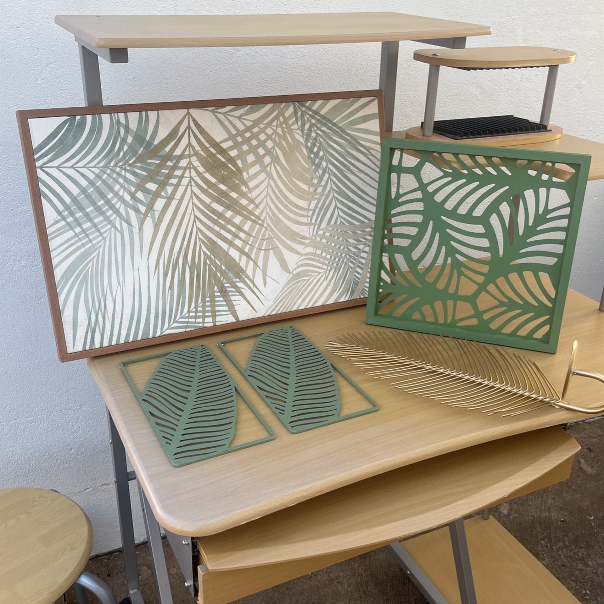 Palm leaves, framed art, metal and wood