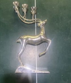 Godinger Silver Plated 12" Reindeer Candle Holder Cup Antlers Leaping Christmas