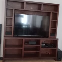 Dark Expresso Solid Wood Modern Entertainment Center and Shelves