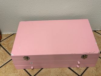Pink Wooden Jewelry Box with Drawers