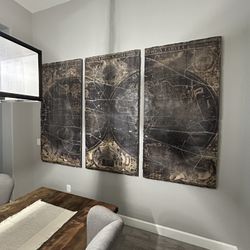 Ancient World Map Globe Triptych 3 Panel Section Piece 