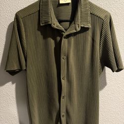 YoungLA 448 Pleated Festival Shirt in the Olive Green 